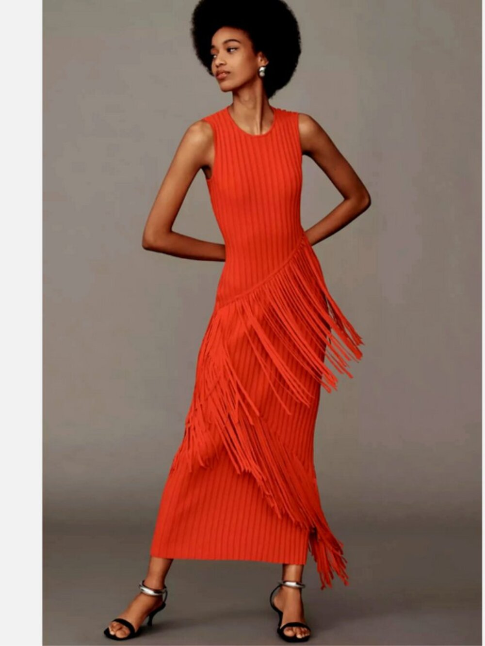 SIMON MILLER Spiral Knit Fringe Bodycon Maxi Dress Paprika M NWT Anthropologie